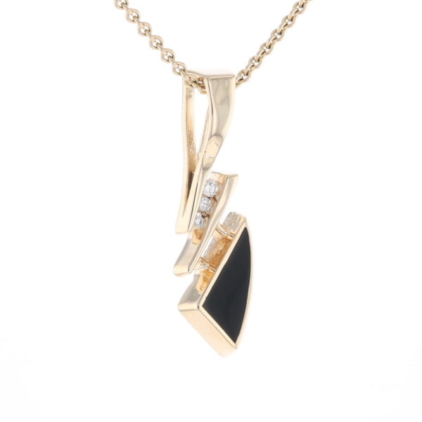 Retro Style Triangular Onyx Inlaid Pendant with .07ctw Diamonds