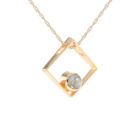 Open Square Gold Quartz Round Inlaid Pendant