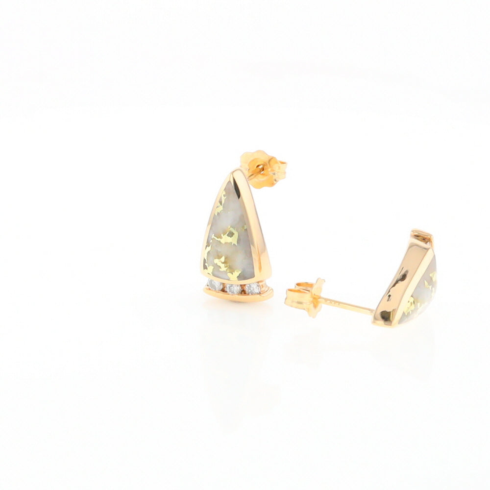 G1 Gold Quartz Earrings Triangle Shape Inlaid Design with .12ctw Diamonds
