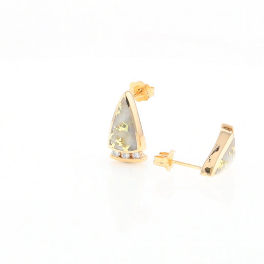 G1 Gold Quartz Earrings Triangle Shape Inlaid Design with .12ctw Diamonds