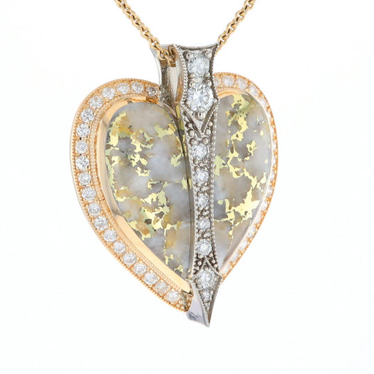 Gold Quartz Necklace Cupid's Revenge 2.24ctw Diamonds Heart Pendant (G1)