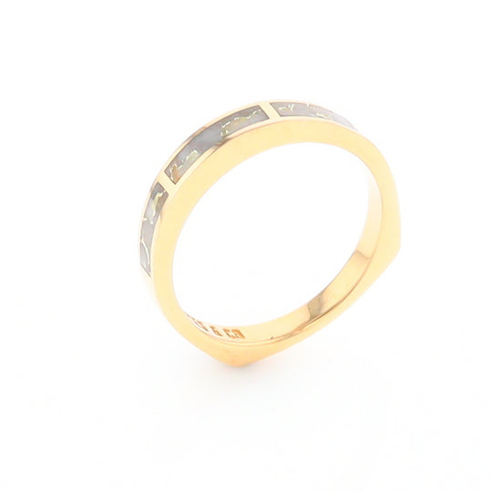 Gold Quartz Ring 3 Rectangle Section Inlaid Band