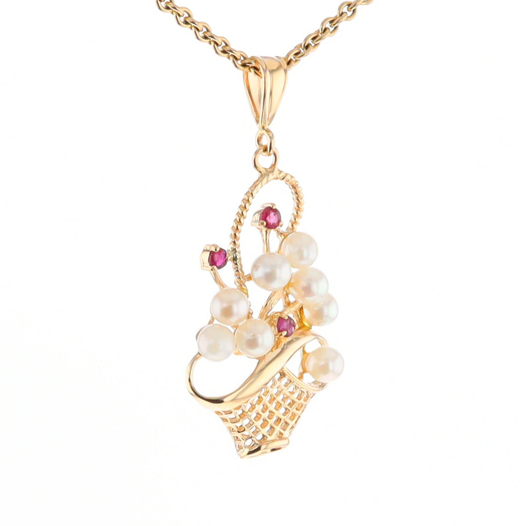 Pearl and Ruby Basket Pendant