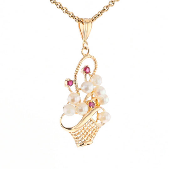 Pearl and Ruby Basket Pendant