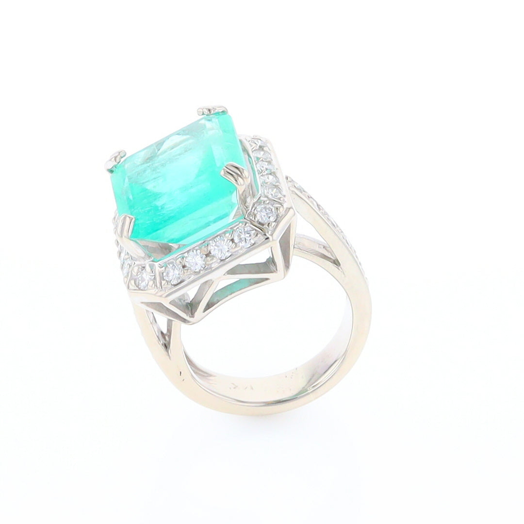 5.25ct Emerald Ring with Diamond Halo