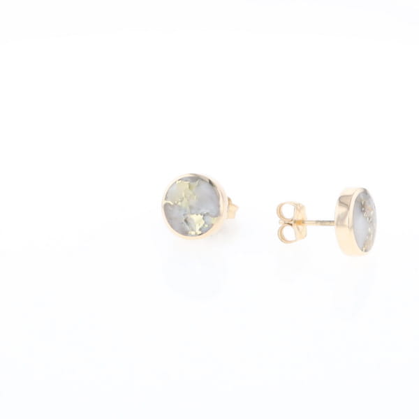 Gold Quartz Earrings 9mm Round Inlaid Studs - G2