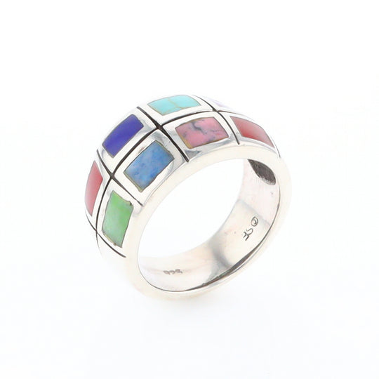 Native Silver Multi Stone Inlaid Ring