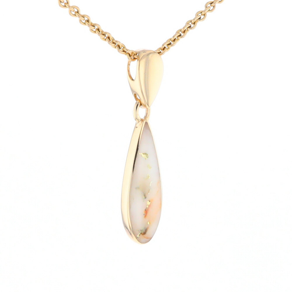 Gold Quartz Necklace Tear Drop Inlaid Pendant