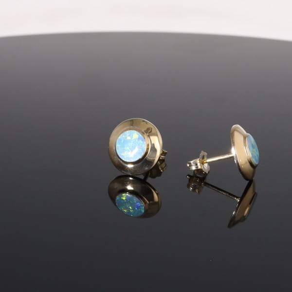 Opal Earrings Round Inlaid Design Studs