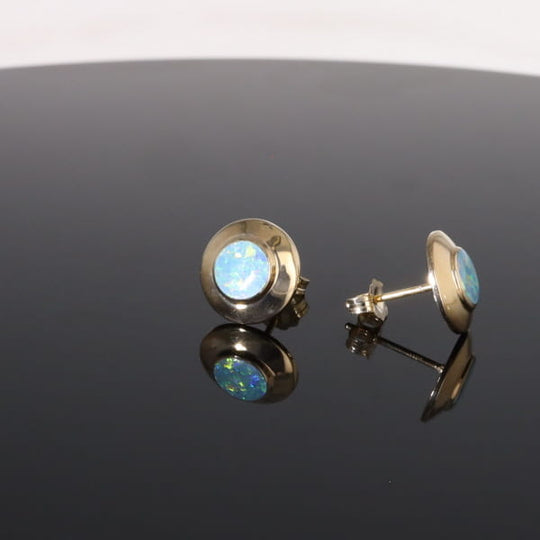 Opal Earrings Round Inlaid Design Studs