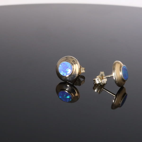 Opal Earrings Round Inlaid Design Studs