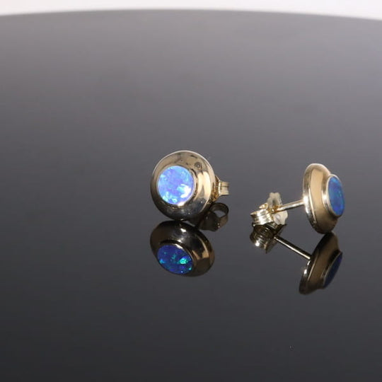 Opal Earrings Round Inlaid Design Studs