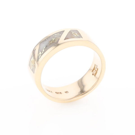 Gold Quartz Ring, 3 Section Inlaid Design