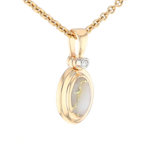 Gold Quartz Oval Inlaid Pendant with .02ct Diamond