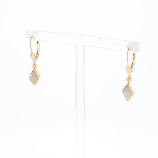 Gold Quartz Earrings Diamond Shape Inlaid Lever Backs G1