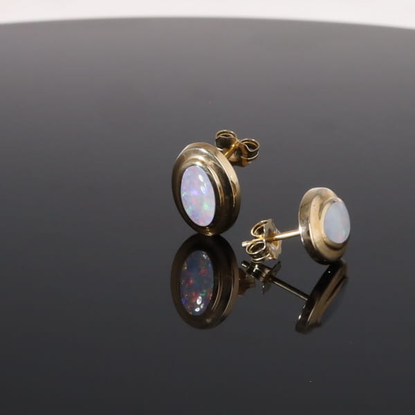 Opal Earrings Oval Inlaid Design Studs