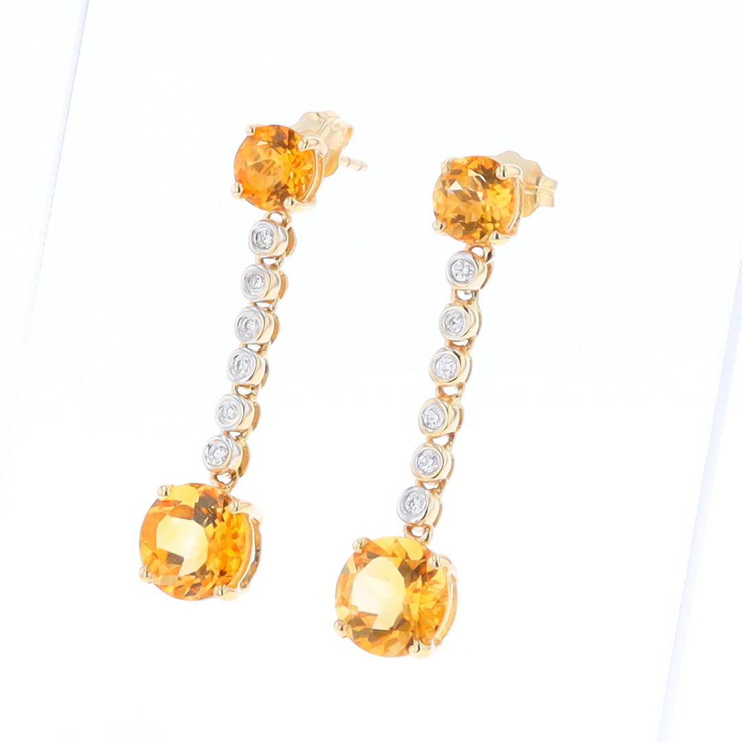 Citrine and Diamond Dangle Drop Earrings