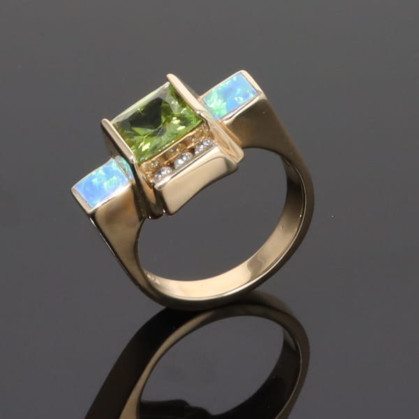 Opal Rings 2 Square Inlaid Peridot with 0.24ctw Diamonds