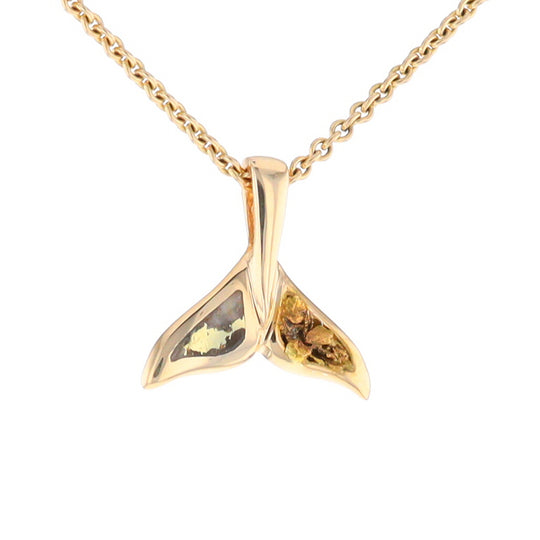 Small Whale Tail Gold Quartz and Gold Nugget Pendant