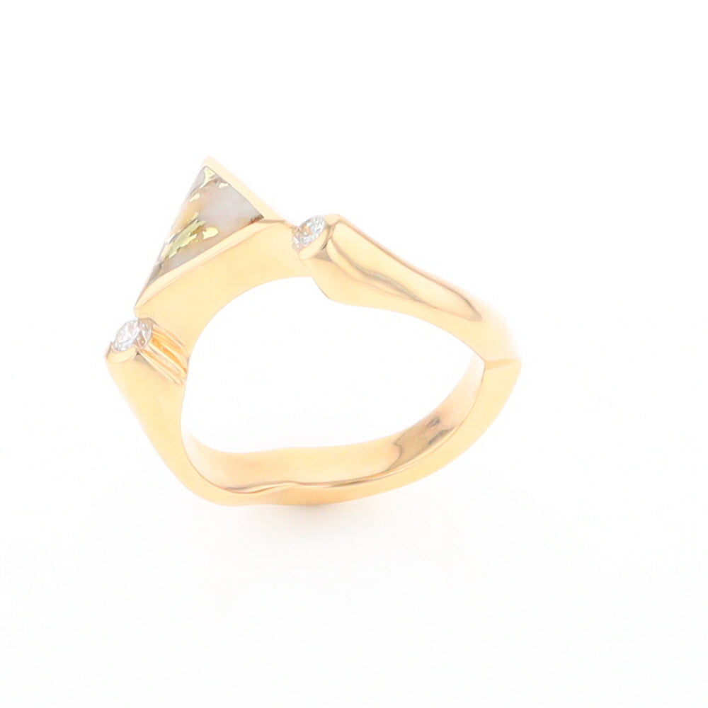 Gold Quartz Ring Triangle Inlaid Design With .14ctw Round Diamonds