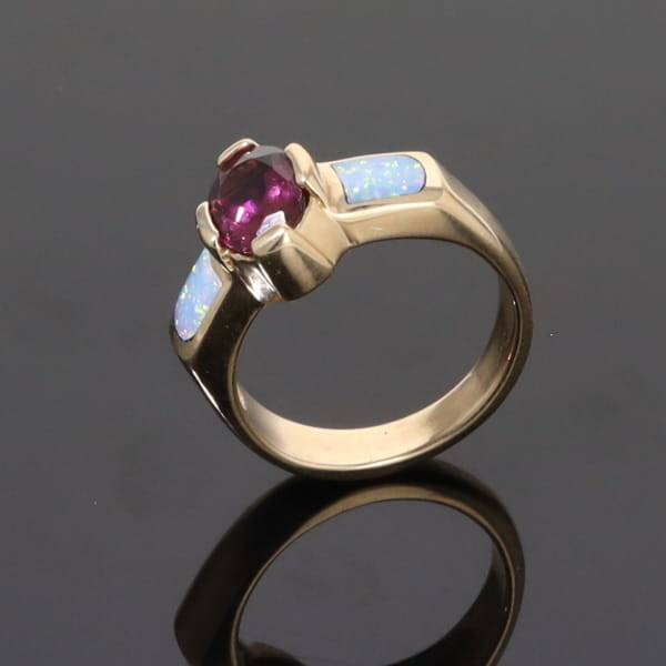 Opal Rings 2 Section Inlaid Design with Oval Pink Tourmaline