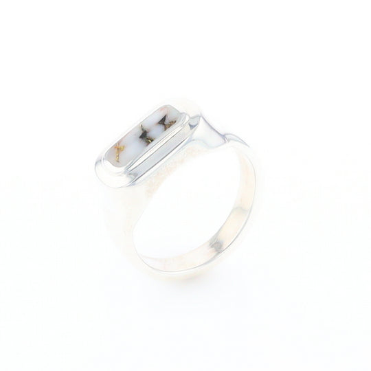 Sterling Silver Gold Quartz Inlaid Rectangular Ring - G3