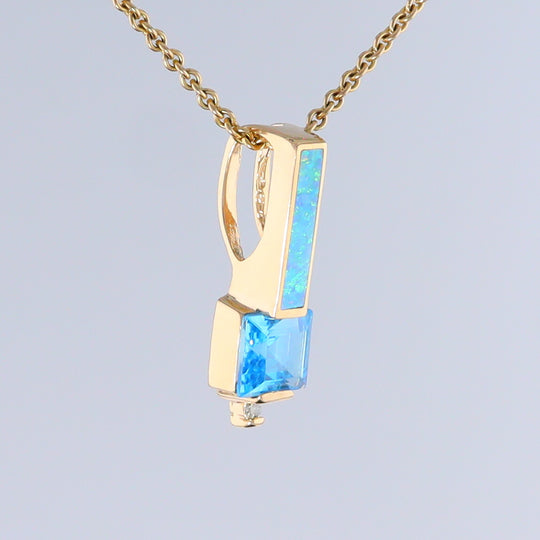 Opal Pendant Rectangle Inlaid with Peridot and 0.03ctw Round Diamond