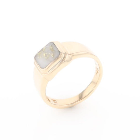 Gold Quartz Ring Square Inlaid Design
