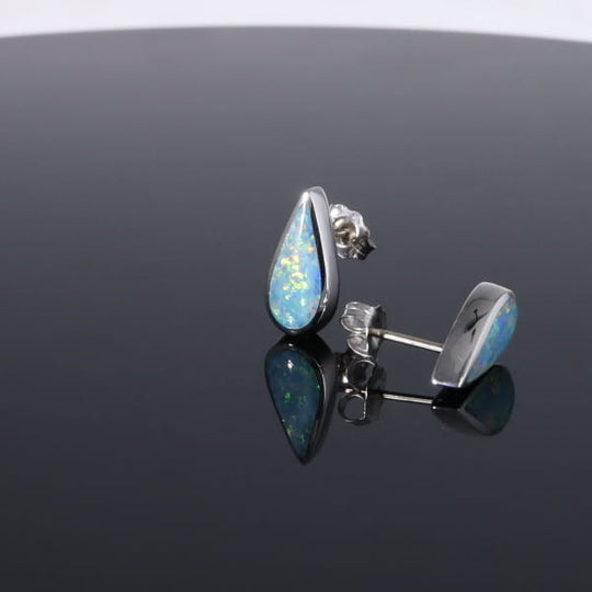 Opal Earrings Tear Drop Inlaid Design Studs
