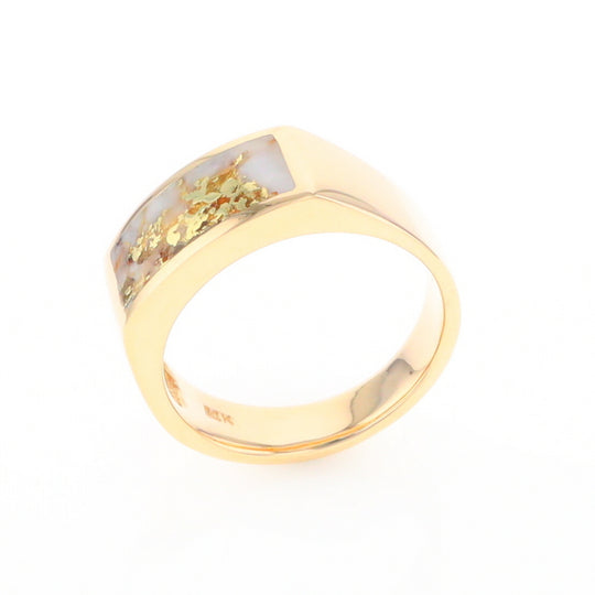 Gold Quartz Ring Rectangle Inlaid Design