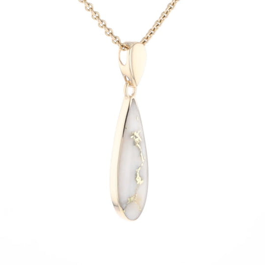 Gold Quartz Pendant Tear Drop Inlaid Design G1