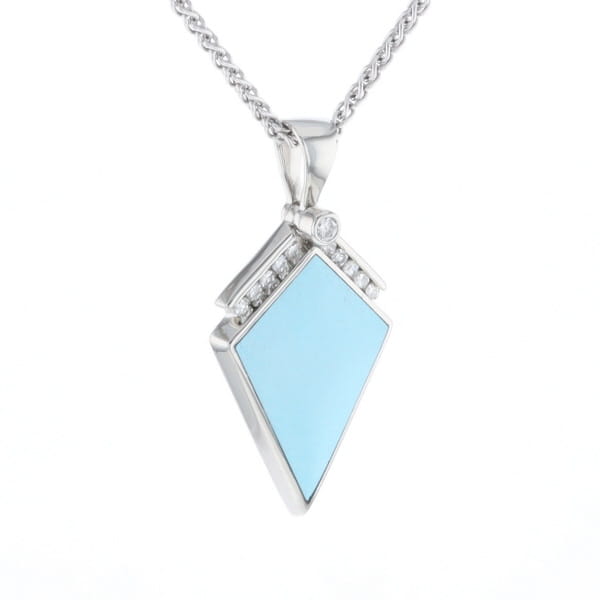 Sleeping Beauty Turquoise Kite Shaped Inlaid Pendant with 0.19ctw Diamonds