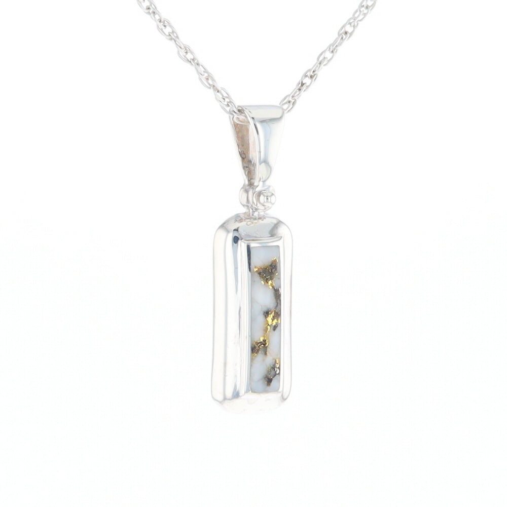 Sterling Silver Gold Quartz Invlaid Rectangle Bar Pendant - G3