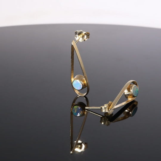Opal Earrings Round Inlaid Open Tear Drop Design Studs