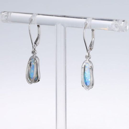 Opal Earrings Sandal Inlaid Design Lever Backs