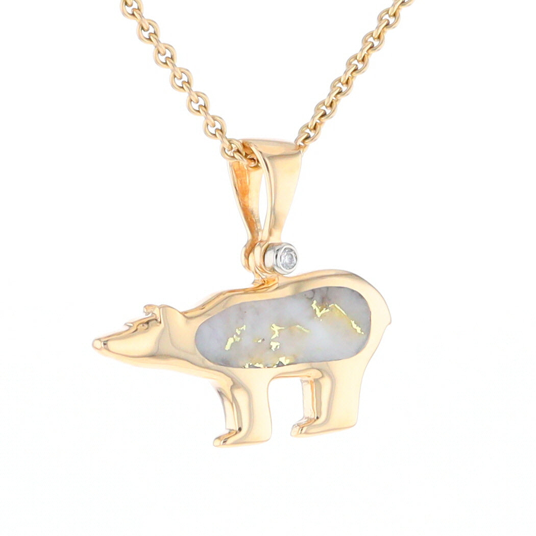 Gold Quartz Inlaid Polar Bear Pendant