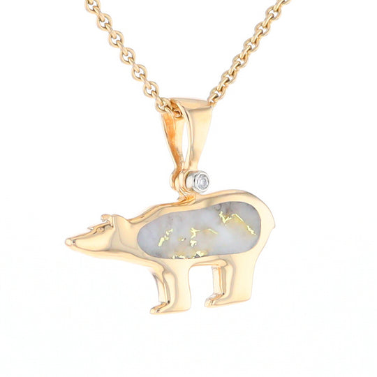 Gold Quartz Inlaid Polar Bear Pendant