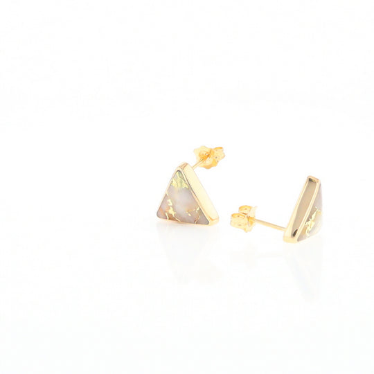 Gold Quartz Earrings Triangle Inlaid Studs - G2