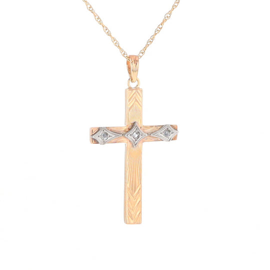 Vintage Incised Diamond Cross Pendant