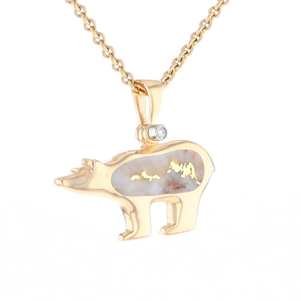 Gold Quartz Inlaid Polar Bear Pendant