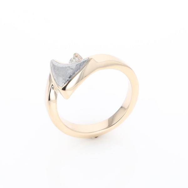 Meteorite Ring Boat Sail Inlaid Design with .04ctw Round Diamond