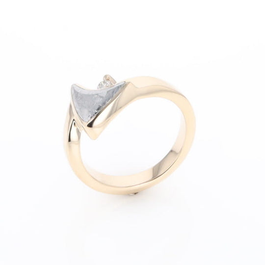 Meteorite Ring Boat Sail Inlaid Design with .04ctw Round Diamond