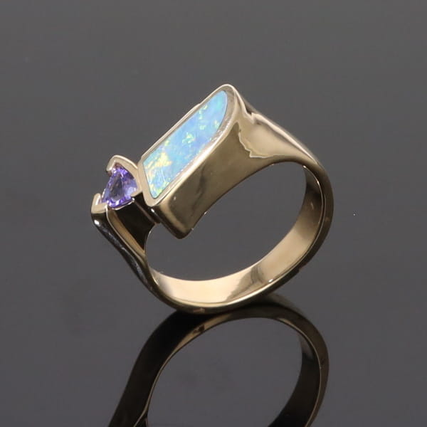 Opal Rings Geometric Inlaid with Tanzanite and .08ctw Round Diamonds