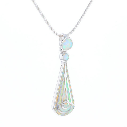 Teardrop Simulated Opal Inlay Necklace