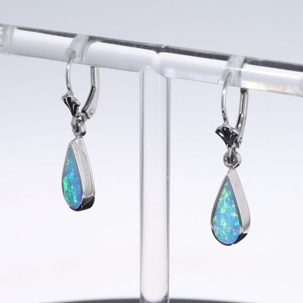 Opal Earrings Tear Drop Inlaid Design Lever Backs