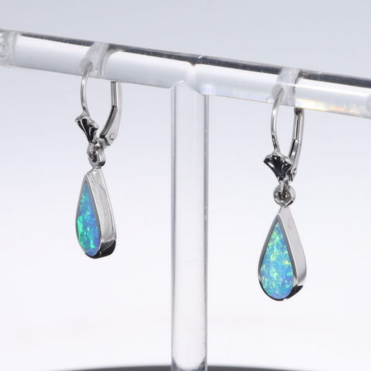 Opal Earrings Tear Drop Inlaid Design Lever Backs
