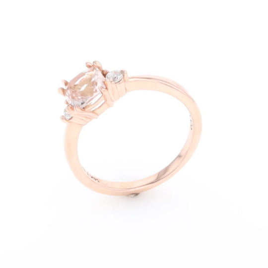 Morganite 1ct Cushion Cut  and Diamond Three Stone Engagement Ring