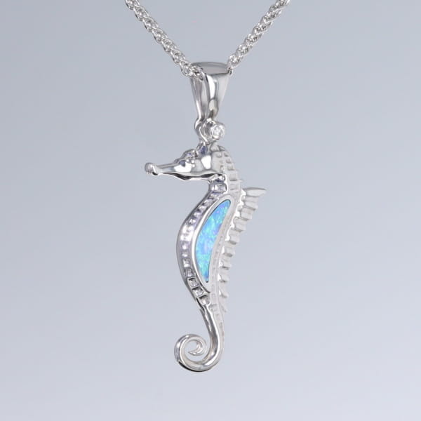 Opal Pendant Inlaid Realistic Sea Horse Design