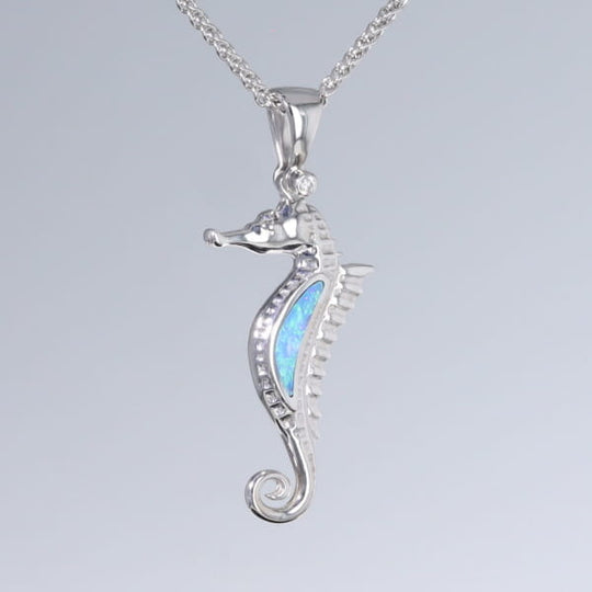 Opal Pendant Inlaid Realistic Sea Horse Design