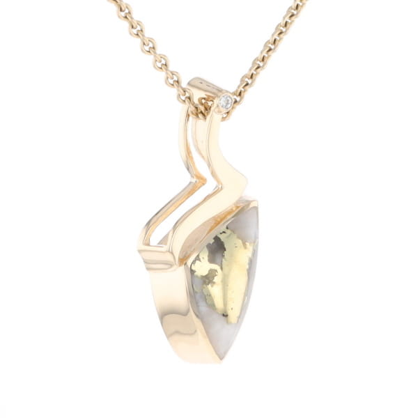 Gold Quartz Triangulare Inlaid Pendant with Diamond Accent